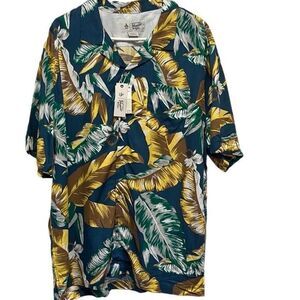 Original Penguin mens shirt Size XL yellow blue green Hawaiian pocket button NWT